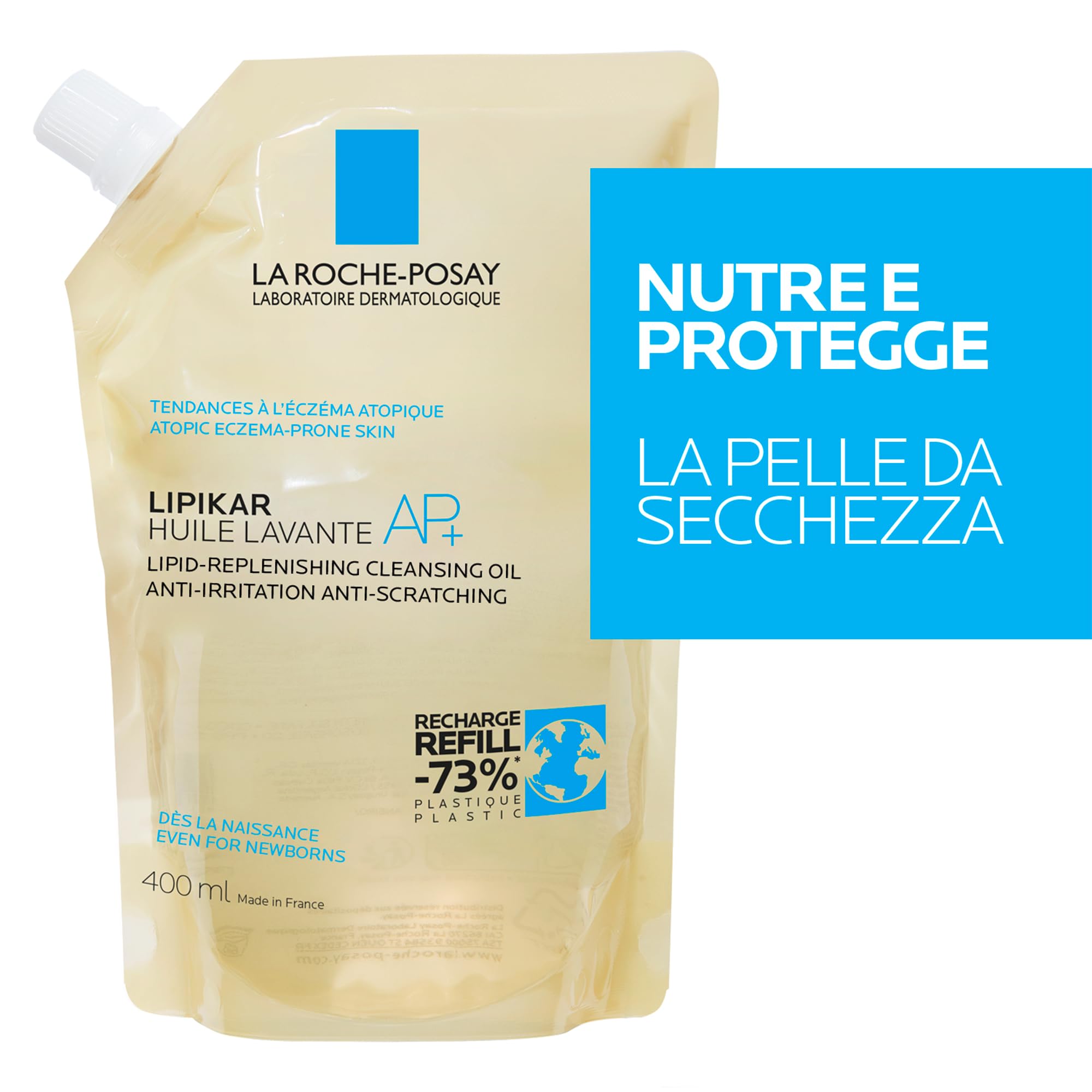 La Roche-Posay Lipikar Olio Detergente AP+ Refill Pack, Ricarica Olio Doccia, Per Pelli Sensibili, Anti-Arrossamento, Ultra-Idratante, Con Aqua Posae Filiformis, Burro di Karité, Niacinamide, 400 ml