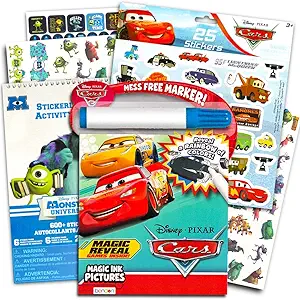 Disney Cars Imagine Ink Coloring Book Set for Toddlers Kids - Bundle Includes Mess Free Coloring Book with Magic Invisible Ink Pen and Over 100 Stickers (No Mess Art)