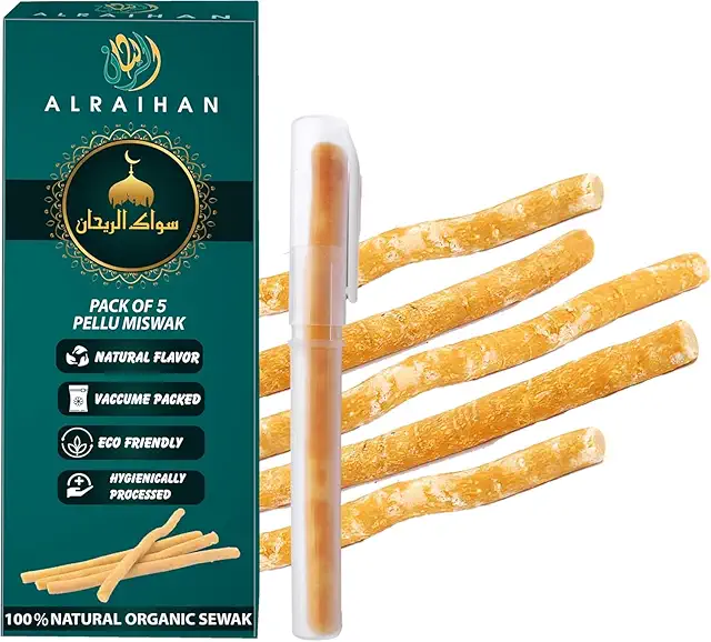 Al Raihan 5 Stück Miswak - Natürliche Zahnreinigung mit Halter für Mundgesundheit