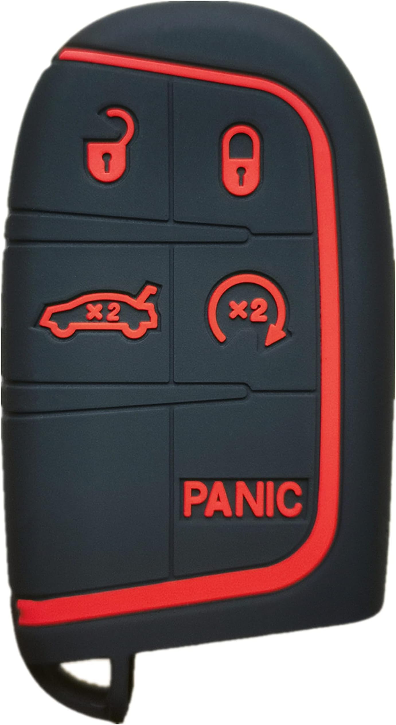 RUNZUIE Silicone Smart Key Fob Cover Compatible with 2022 2021-2011 Jeep Grand Cherokee Dodge Challenger Charger Durango Journey Ram Chrysler 200 300 (Black with Red)