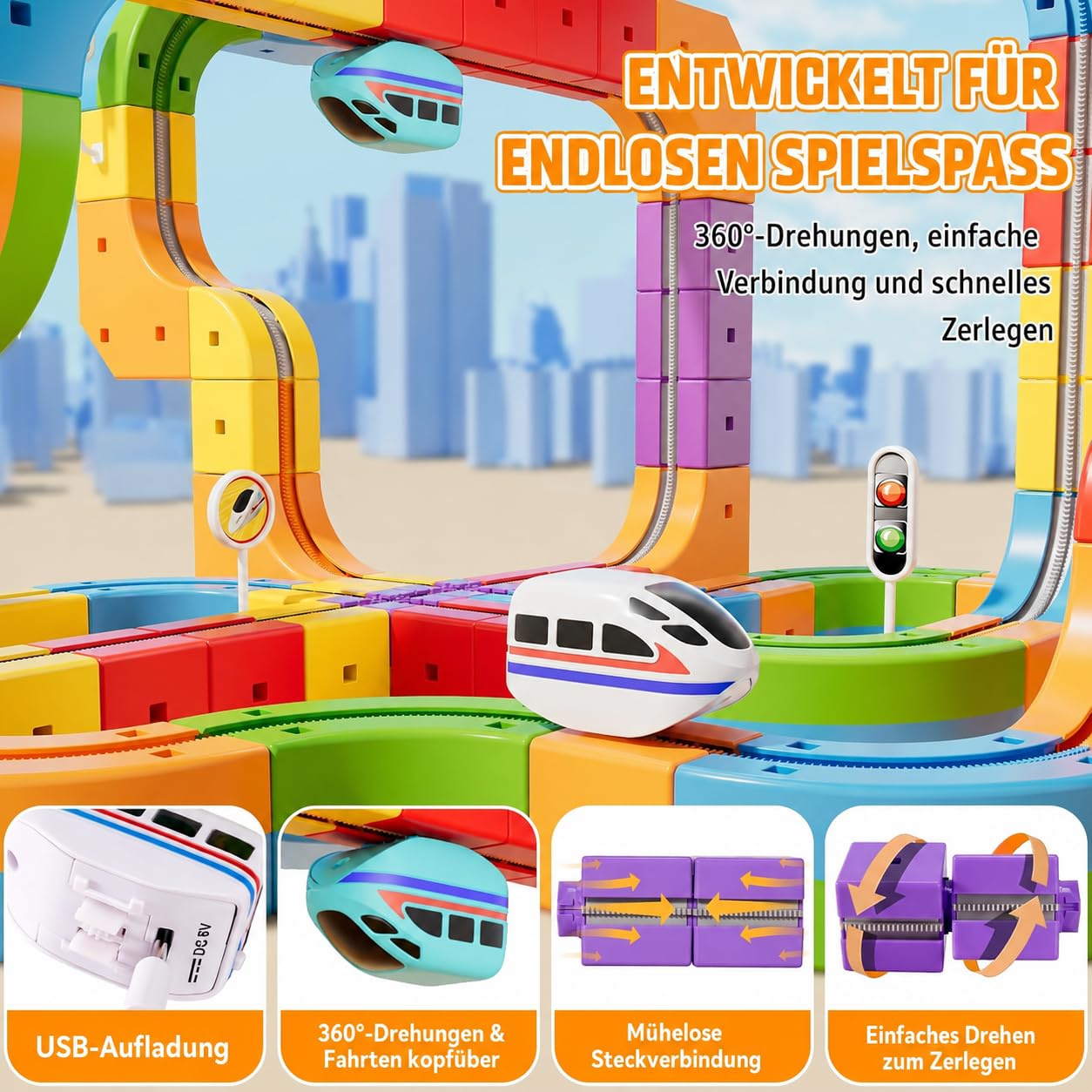 Umikk Click Rail Electric Train Set, 88 PCS Magic Rail Track (88 pièces) | Cube Track flexible DIY avec conduite anti-gravitation, jouet éducatif STEM pour garçons et filles à partir de 3 ans