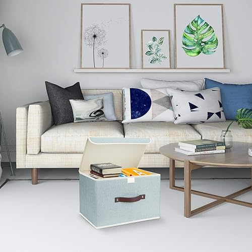 Miniatura 6 de TYEERS - Canastas de almacenamiento plegables, 2 unidades, con tapas y asas, de algodón y lino, organizadores para juguetes, estantes, ropa,