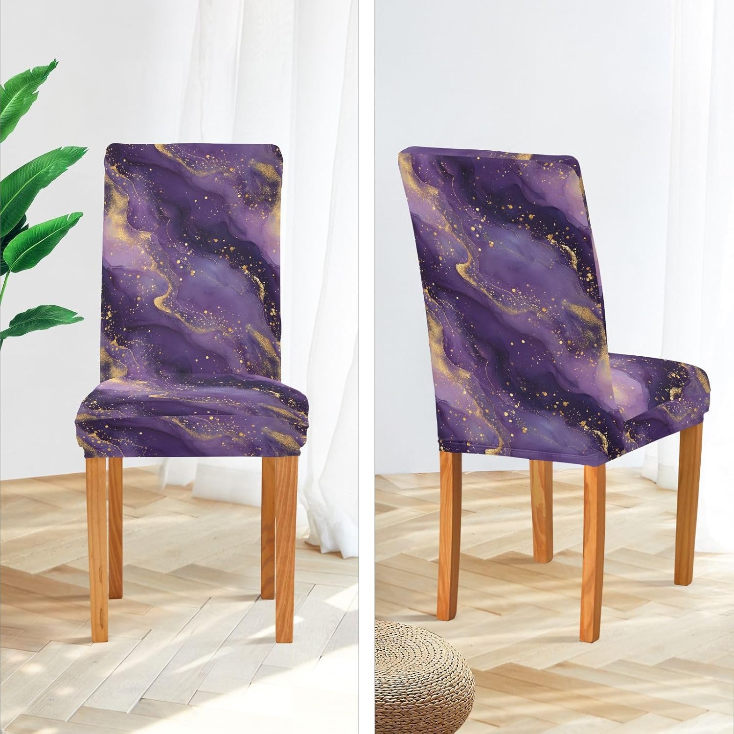ALAZA Chair Covers for Dining Room, Purple Marble Ink Wash Stretch Chair Cover Sets Chair Protector Removable Washable for Ktichen Restaurant Hotel
