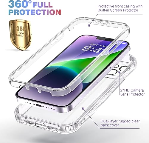 Miniatura 1007 de Diaclara - Funda diseñada para iPhone 14 Pro Max, resistente, de cuerpo completo, con protector de pantalla sensible al tacto y antiarañazos + Blanco