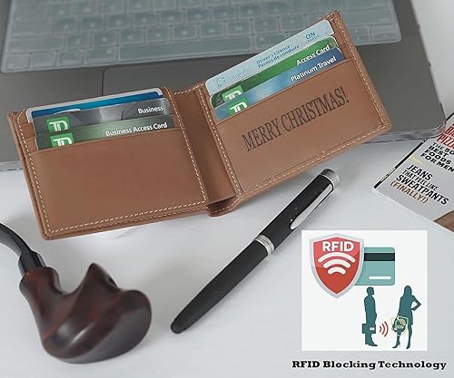 Miniatura 3 de Billetera personalizada de cuero genuino para hombre, bloqueo RFID, billetera plegable personalizada con ventana de identificación, cartera de cuero