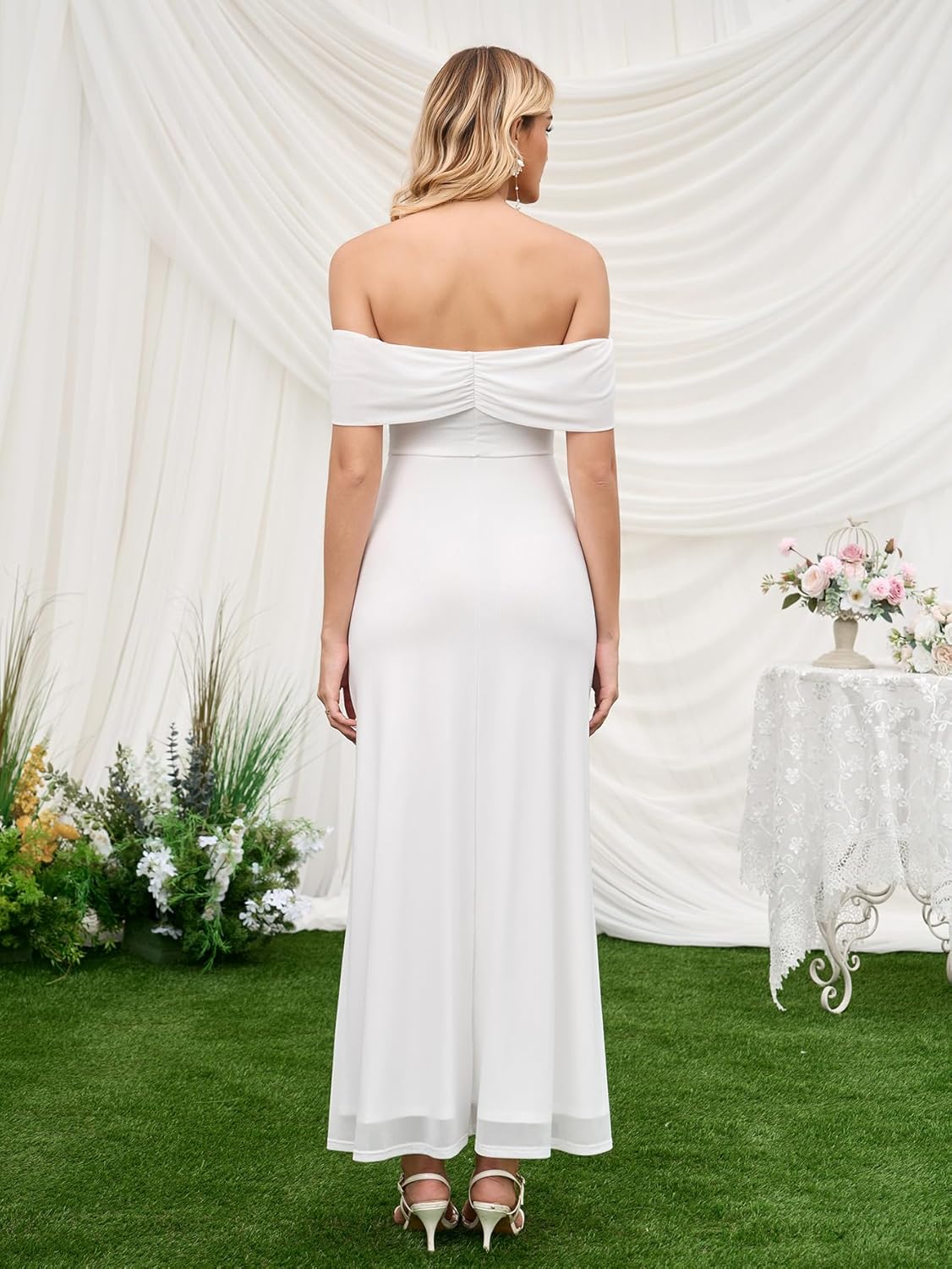 Women's Floral Off Shoulder Bodycon Maxi Dress Summer Ruched Wedding Guest Formal Cocktail Dresses