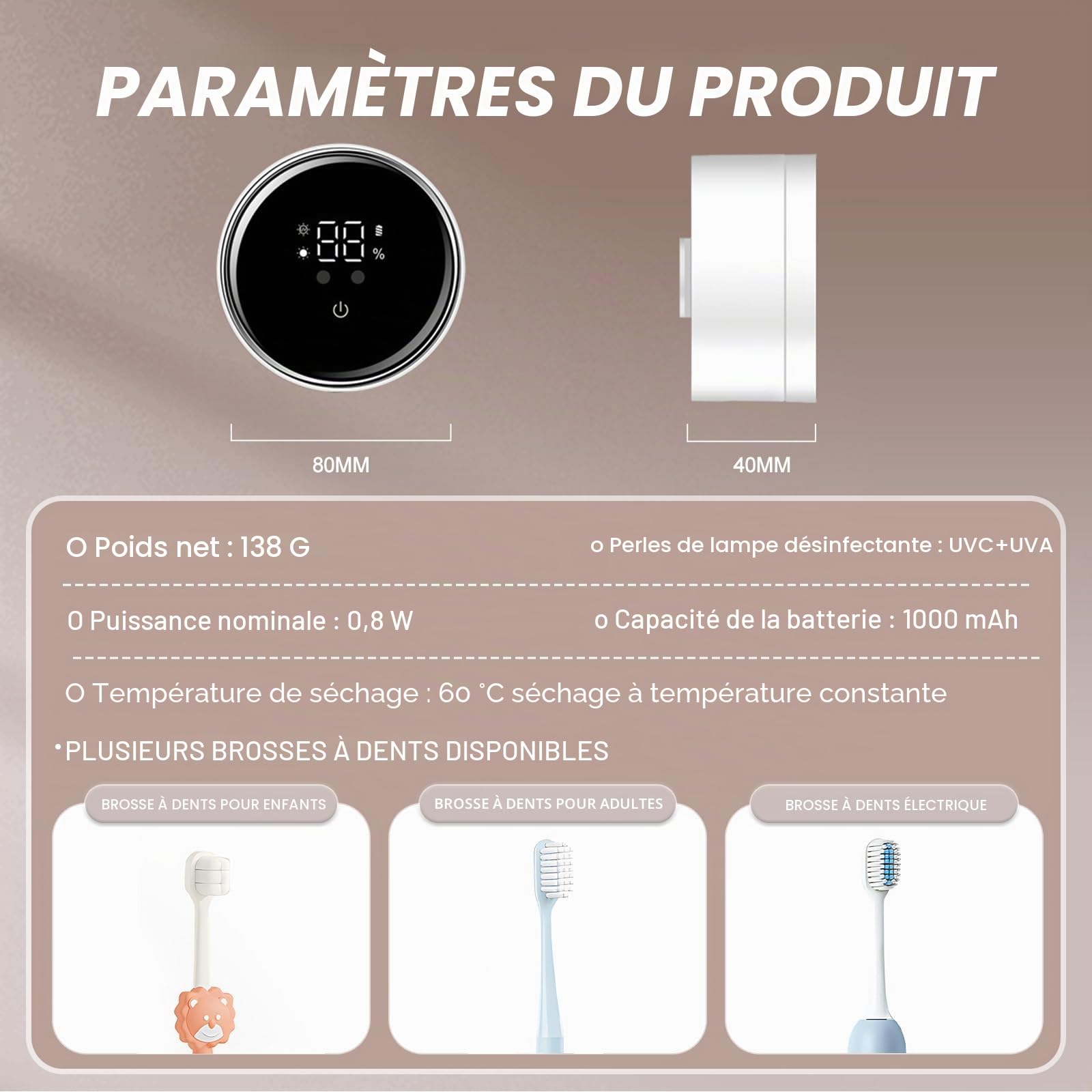Roadtime StéRilisateur De Brosse à Dents Intelligent UV, Portable Automatique Séchage Rapide Rechargeable Support Mural avec pour Brosse à Dents et Rasoirs, avec pour Salle de Bain,Voyage,Vacances