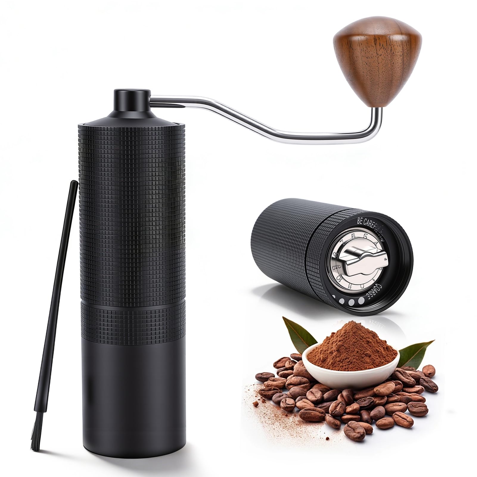 Macinacaffè manuale leggero, capacità 20 g, manuale con precisione in acciaio inox, macinacaffè italiano con manico in legno per moca, French Press, Drip con