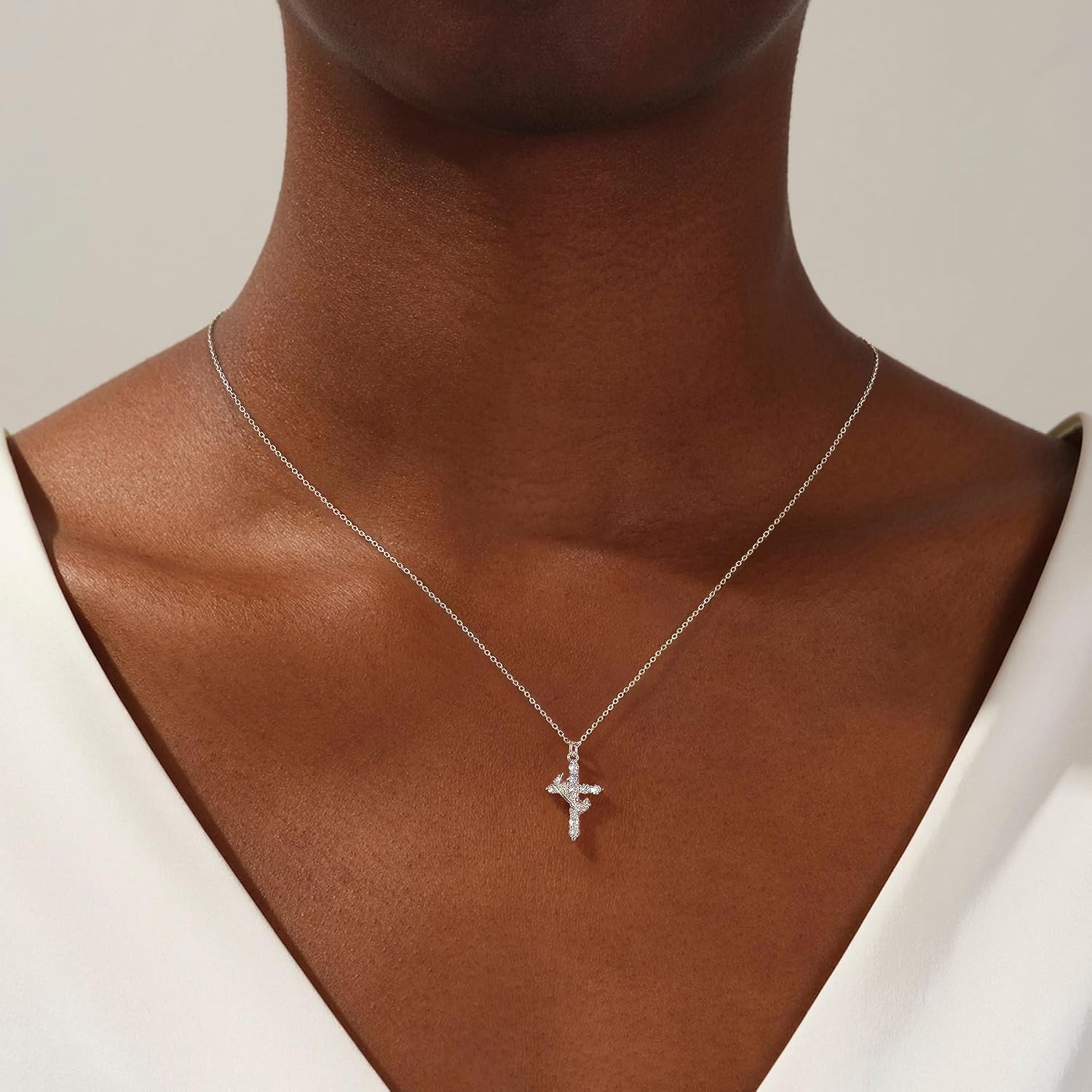 Carffordo Cross Necklace for Women, 925 Sterling Silver or 16K Gold Plated Cross Pendant Necklace Dainty Non-Tarnish Faith Jewelry Christmas Christian Gifts