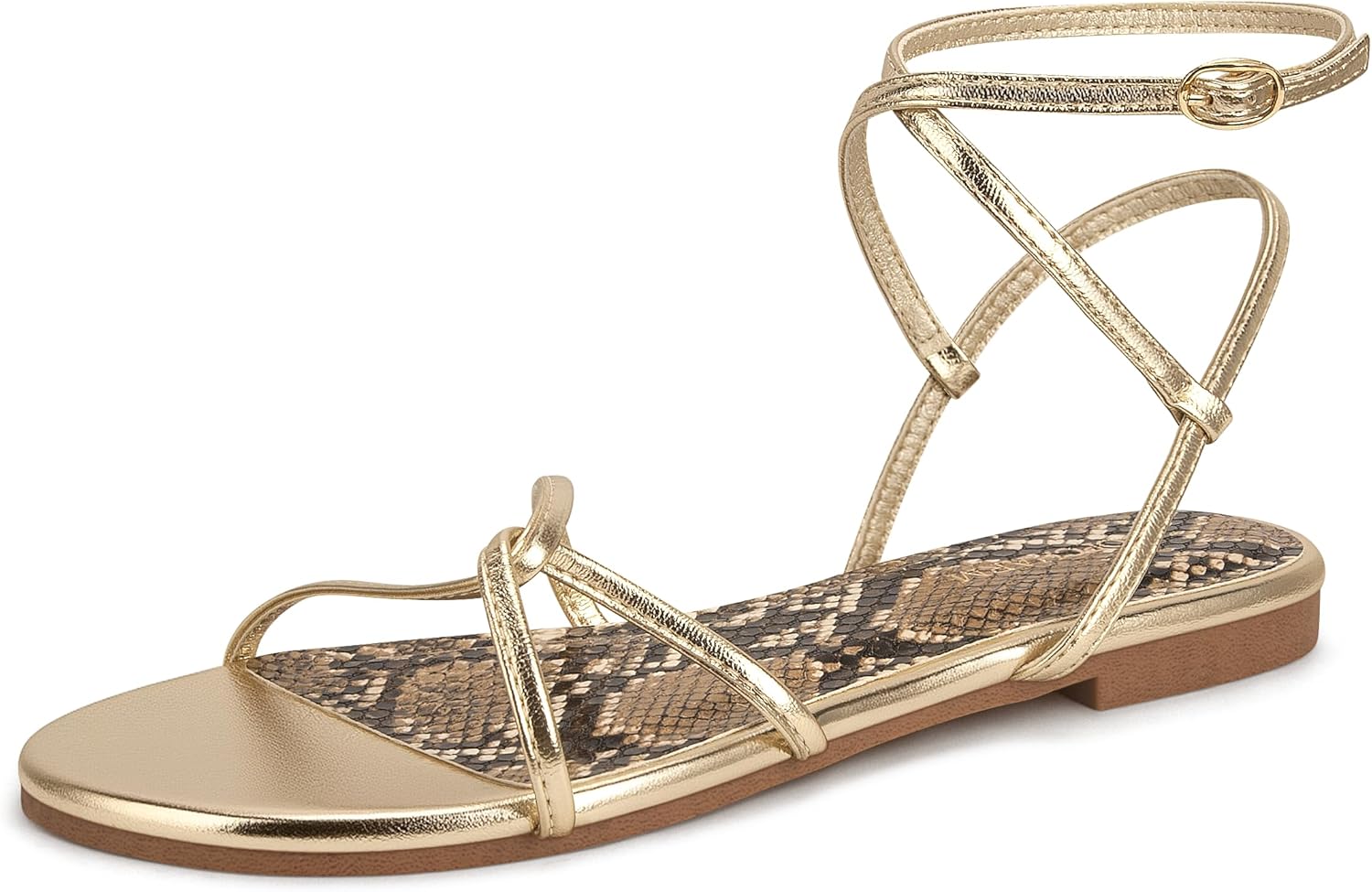 Women's Flat Sandals - Adjustable Ankle Strap