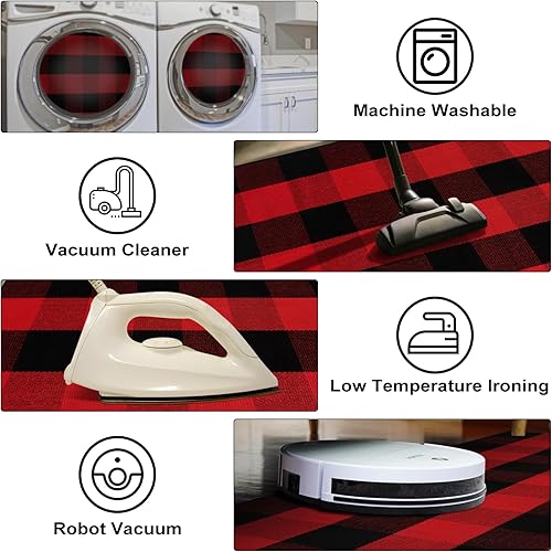 Vista 121 de Tapete Kimode de algodón, a cuadros, color negro y blanco, lavable, para porche, entrada, cocina