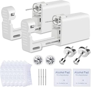 Ear Piercing Kit, Anzero 2 Pcs Disposable Ear Piercing Gun with Preloaded Ear Stud, at Home Self Ear Piercing Gun Kit - 2MM Earrings Stud