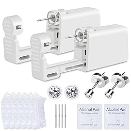 Ear Piercing Kit, Anzero 2 Pcs Disposable Ear Piercing Gun with Preloaded Ear Stud, at Home Self Ear Piercing Gun Kit - 2MM Earrings Stud