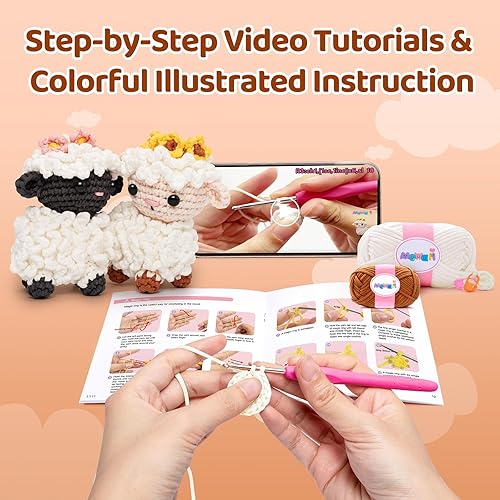 Miniatura 3 de Kit de ganchillo de Mewaii para principiantes nivel 1 con 40% extra de hilo pre-iniciado ecológico, tutoriales en video paso a paso para adultos