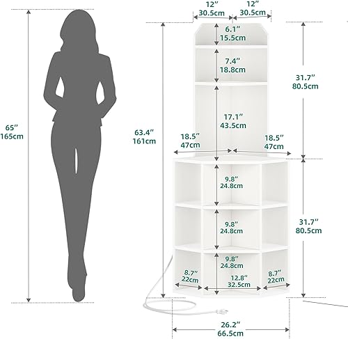 Miniatura 3 de YITAHOME Estante esquinero con puertos USB y tomacorrientes, moderno estante de almacenamiento de esquina para gabinete, estación de carga,