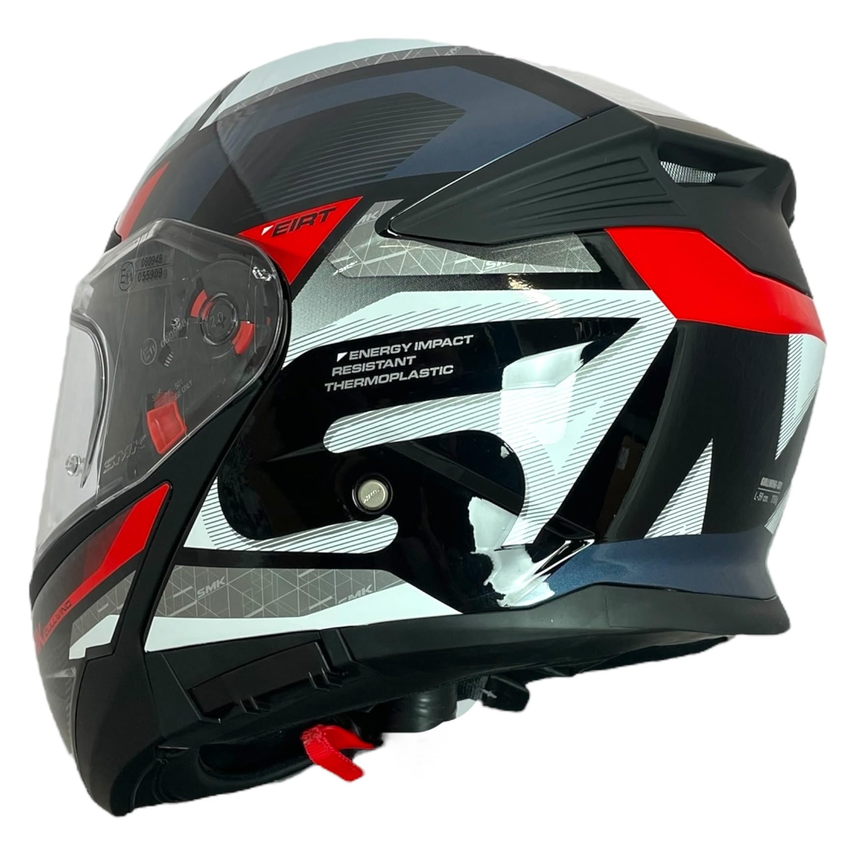 SMK Helmets Casco Modular GULLWING Venture Decorado Brillo Blanco y Rojo 22.06 con Doble Visor P/J (L 59/60)