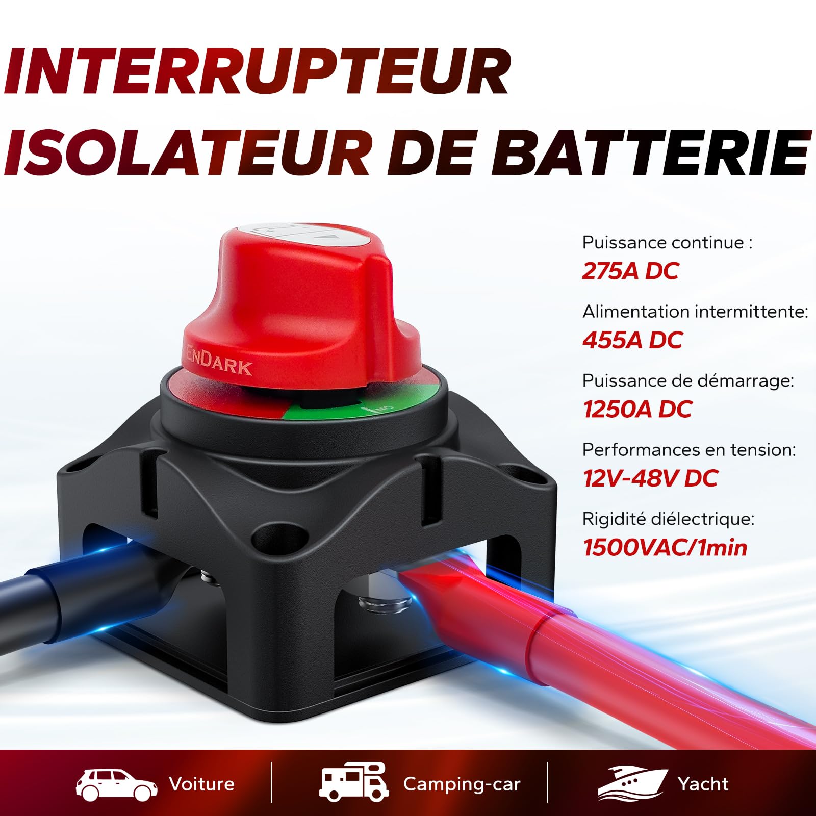 2 Pièces Coupe-Circuit Batterie 12V 24V 275A - Interrupteur ON/OFF Voiture Bateau