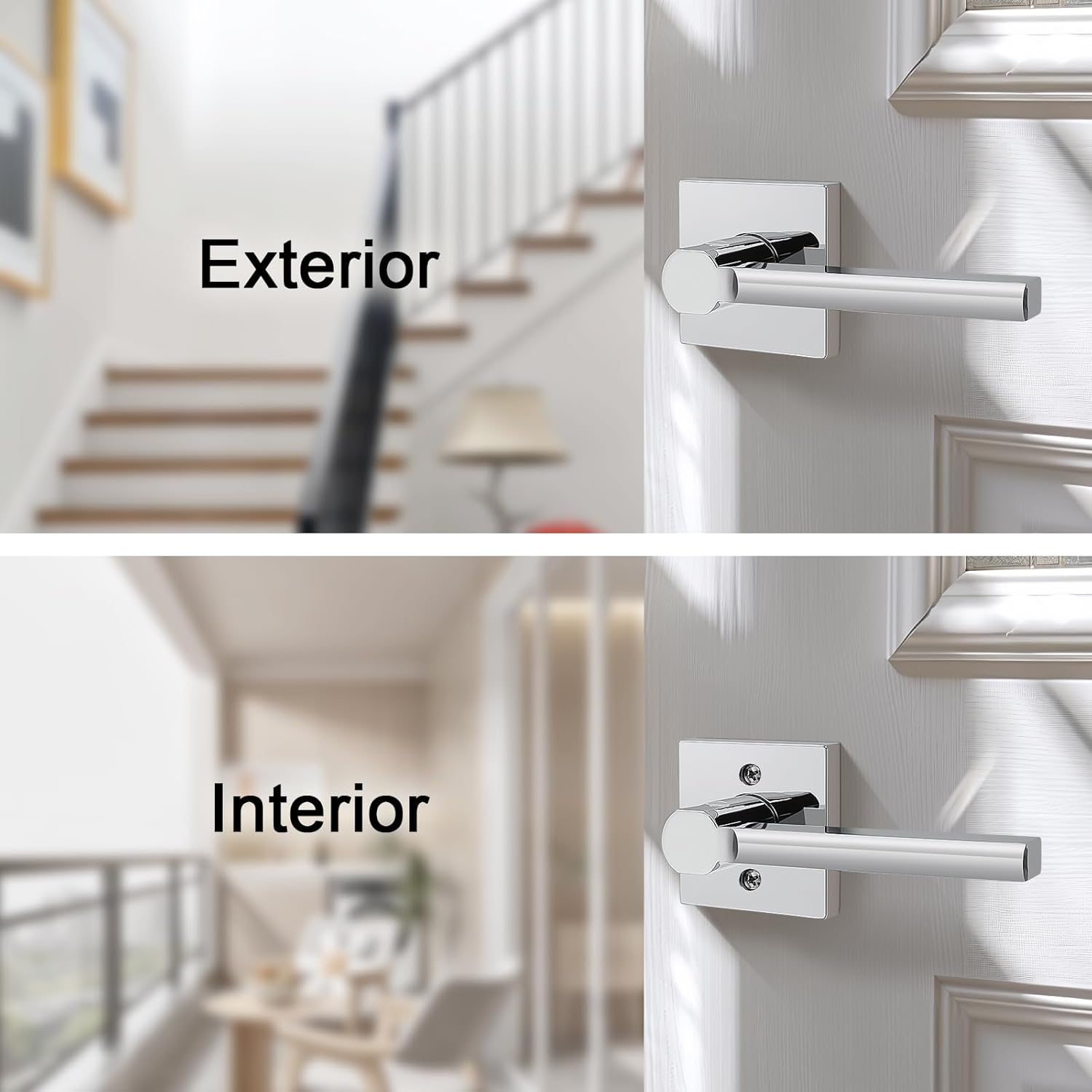 Probrico 5 Pack Passage Lever Polished Chrome Door Handle Lock Non-Locking Keyless Square Lever for Hall and Closet, for Right & Left Side