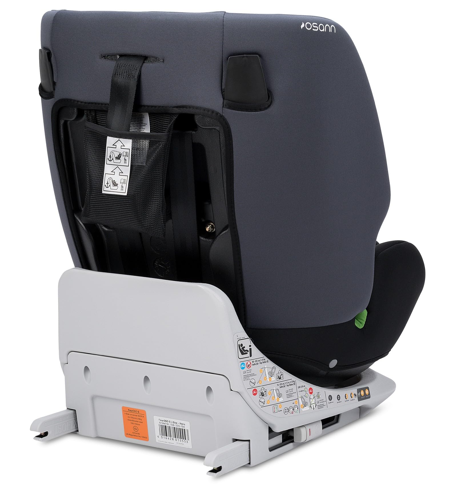 OSANN - Seggiolino Auto per Neonati/Bambini FOUR360 S Isofix I-Size - 40-150 cm - Nero - 14 Posizioni - Imbracatura a 5 punti, Rivolto in avanti/Rivolto all'indietro