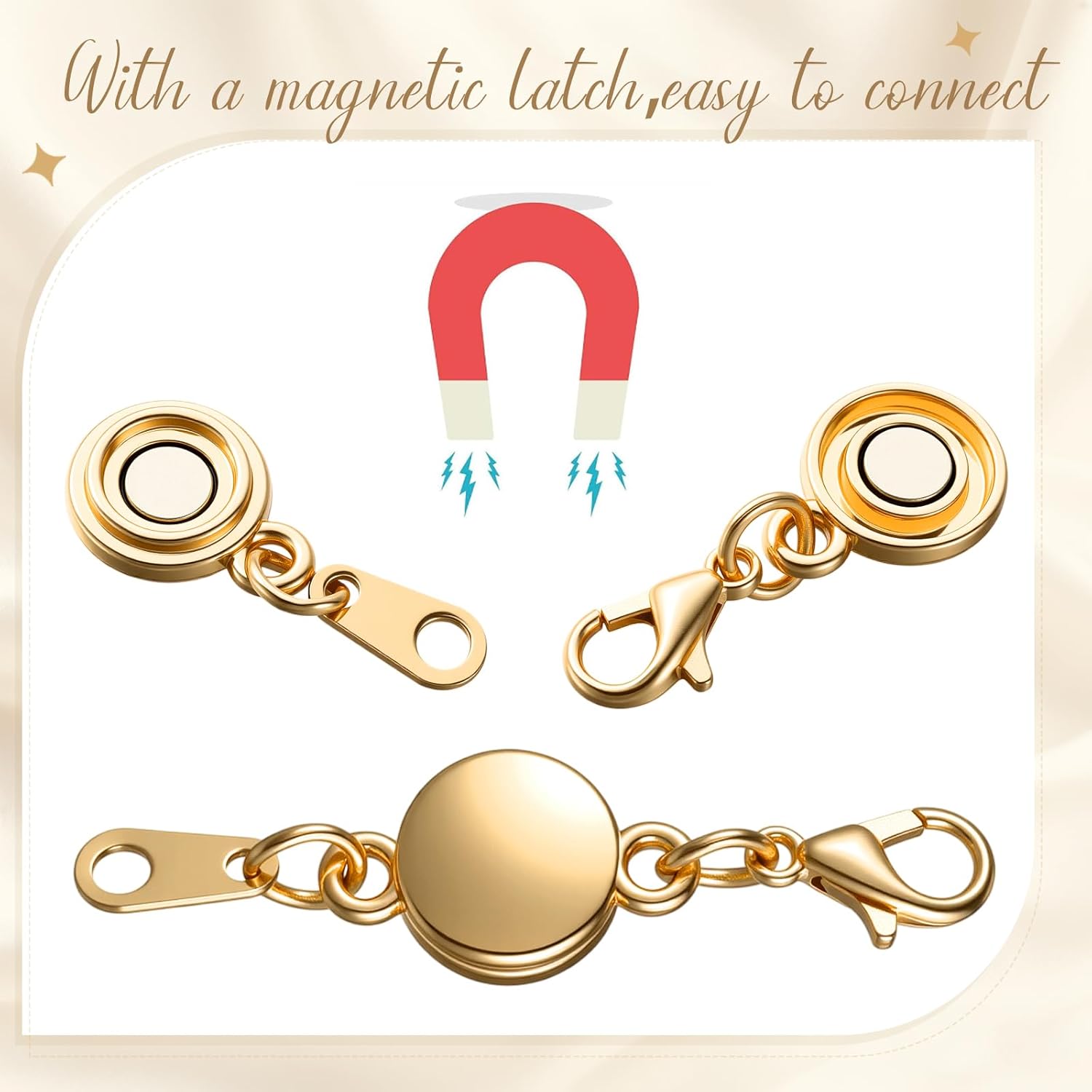 Hicarer 12 Pieces Locking Magnetic Jewelry Clasp Round Necklace Clasp Closures Bracelet Extender for Jewelry Making (Rose Gold, Gold) - Image 4