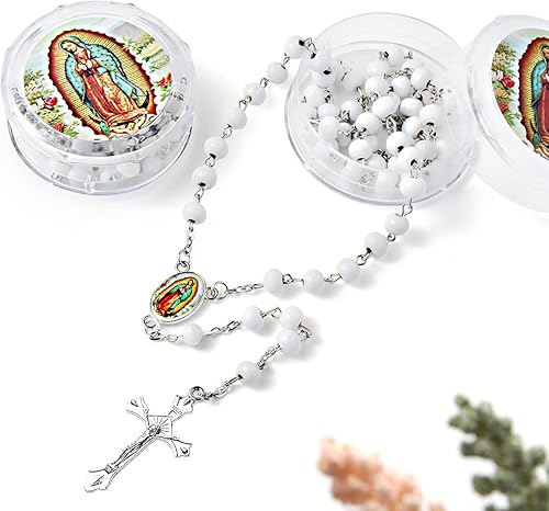 Miniatura 10 de 24 cuentas de rosario rojo a granel para recuerdos de bautismo, rosarios regligiosos a granel de Virgen De Guadalupe para recuerdos de fiesta de