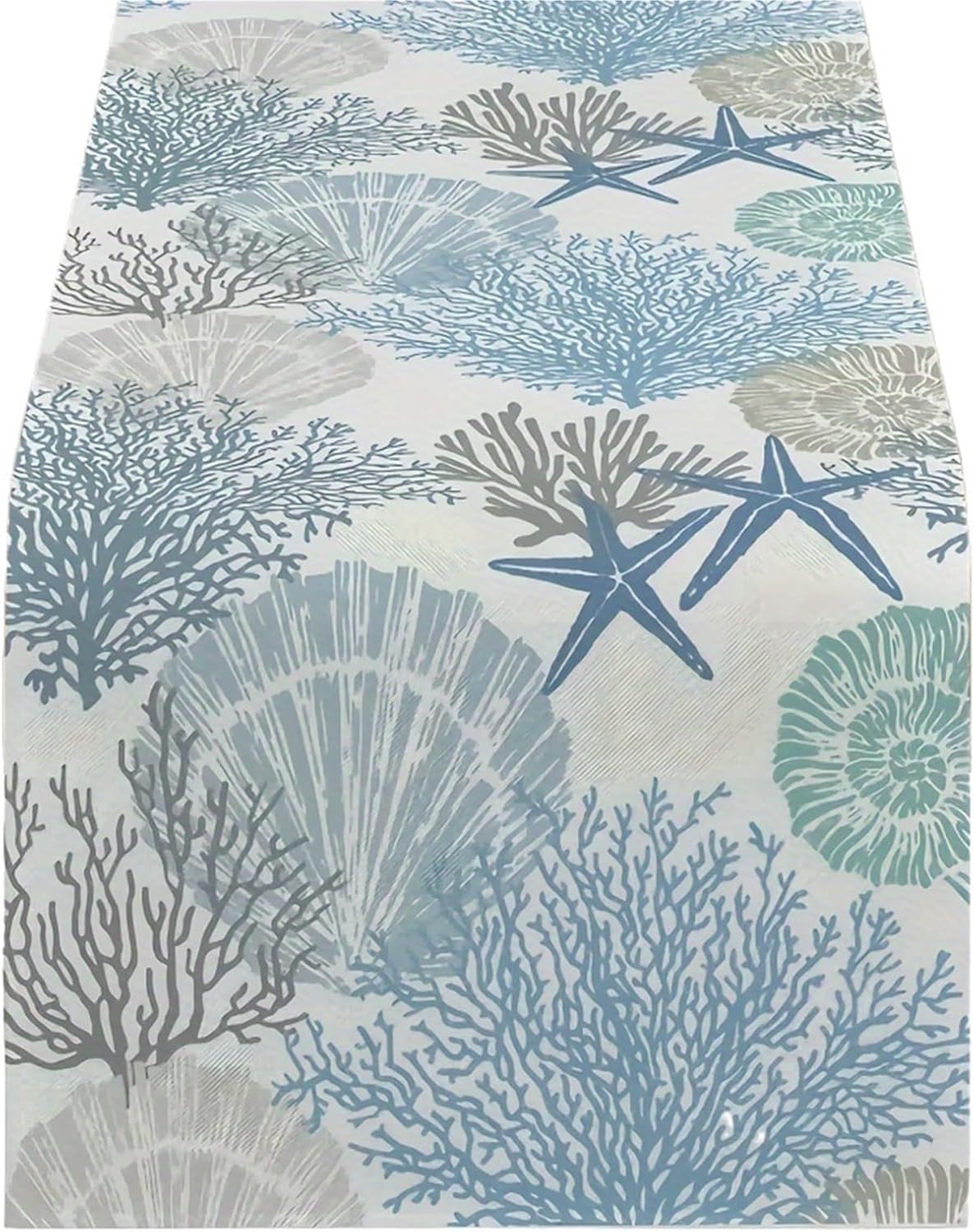 Table Runner for Home Decor 1pc Linen Long Tropical Ocean Beach Sea Water Table Runner，for FamilyDinner, Wedding, Outdoor Indoor Party Decor(Color 1)