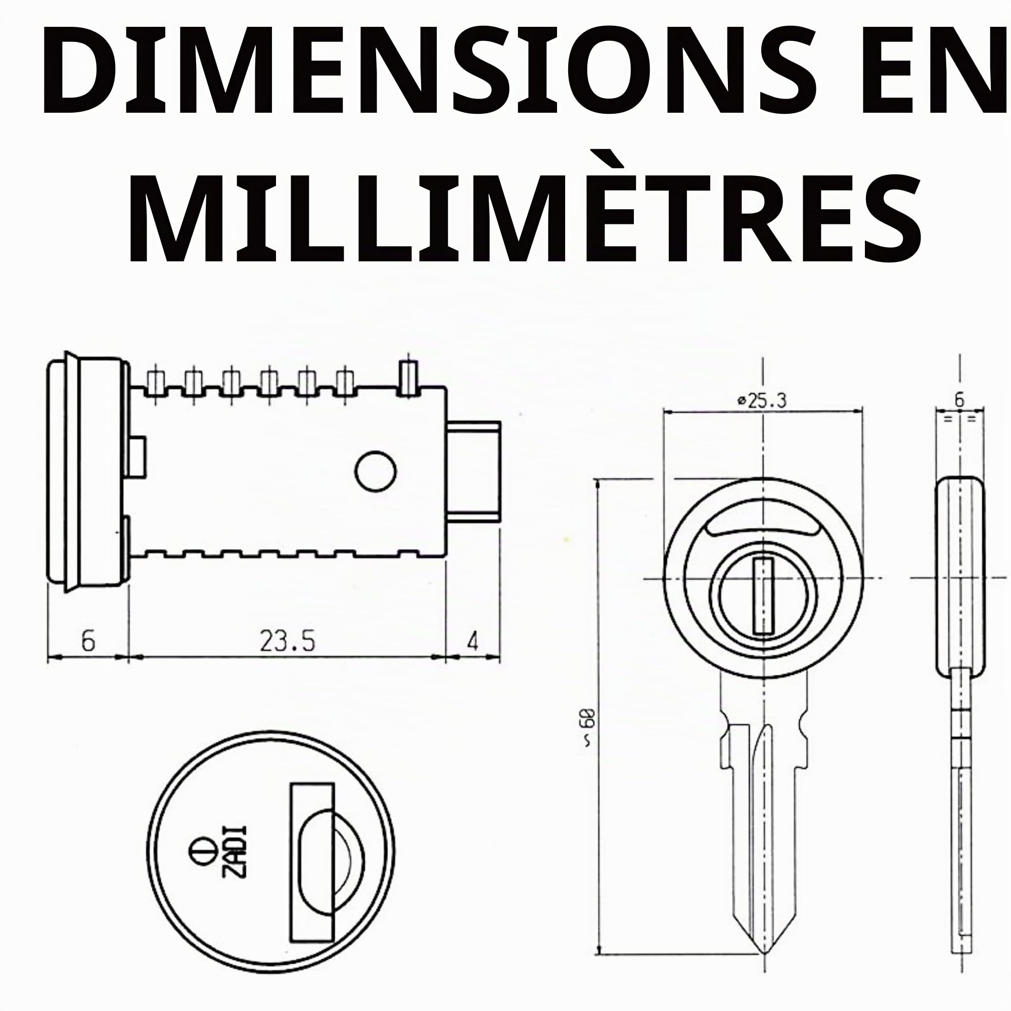 Zadi Kit de remplacement de cylindre de serrure STS avec languette rouge pour camping-car, caravane, selle Vespa Etc. Clé extracteur + cylindre d'origine avec 2 clés