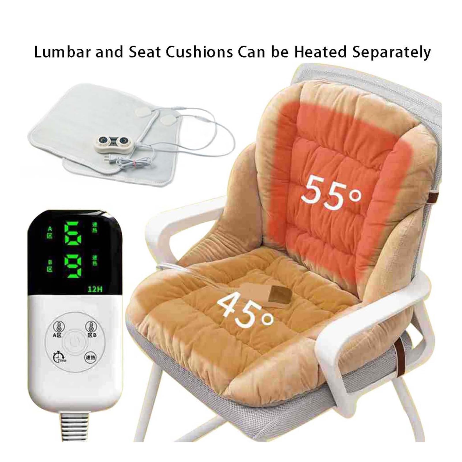 SenhE Coussin de Siège Chauffant électrique, Réglage de la Température à 9 Vitesses et Housse de Minuterie pour la Maison, Le Bureau, Le Fauteuil, la Relaxation et Le Confort
