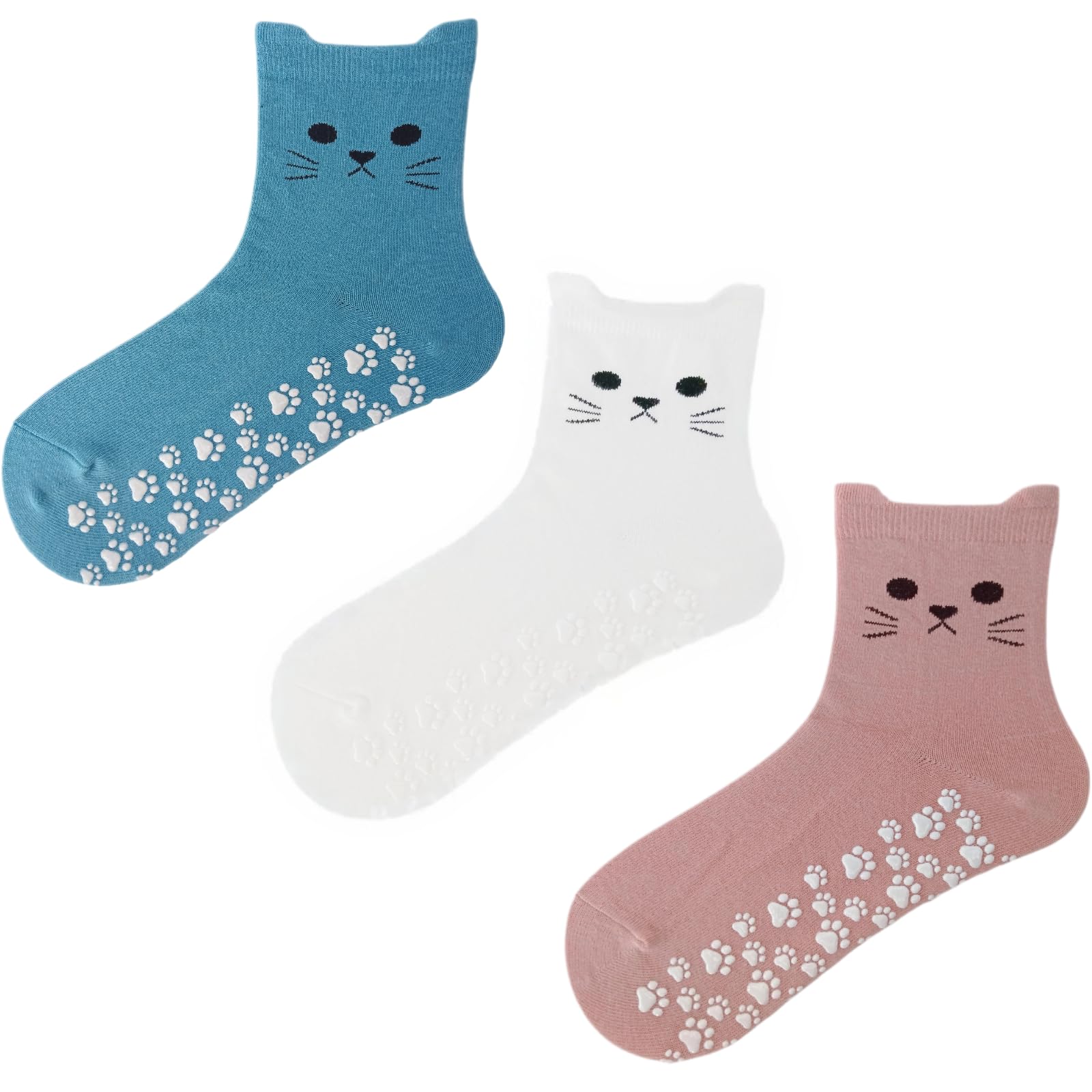 Yoaier Pilates Grip Socks for Women Cute Yoga Grippy Non Slip Non Skid Cat Socks with Cat Paw Gripper for Barre Workout