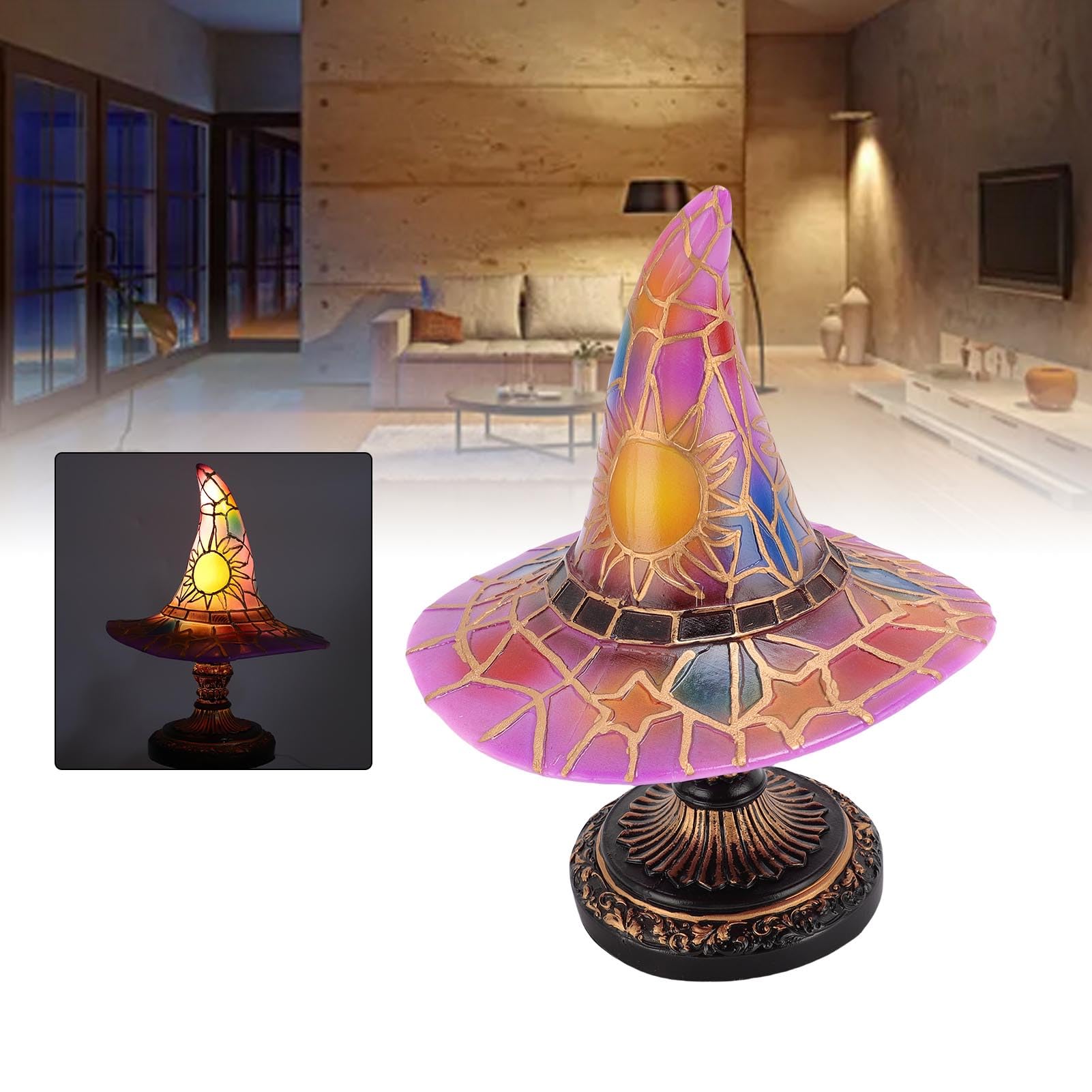 Lampe De Table LED Chapeau De Sorcière Gothique - Résine Noire - Décoration Halloween Ou Ambiance Gothique - 2