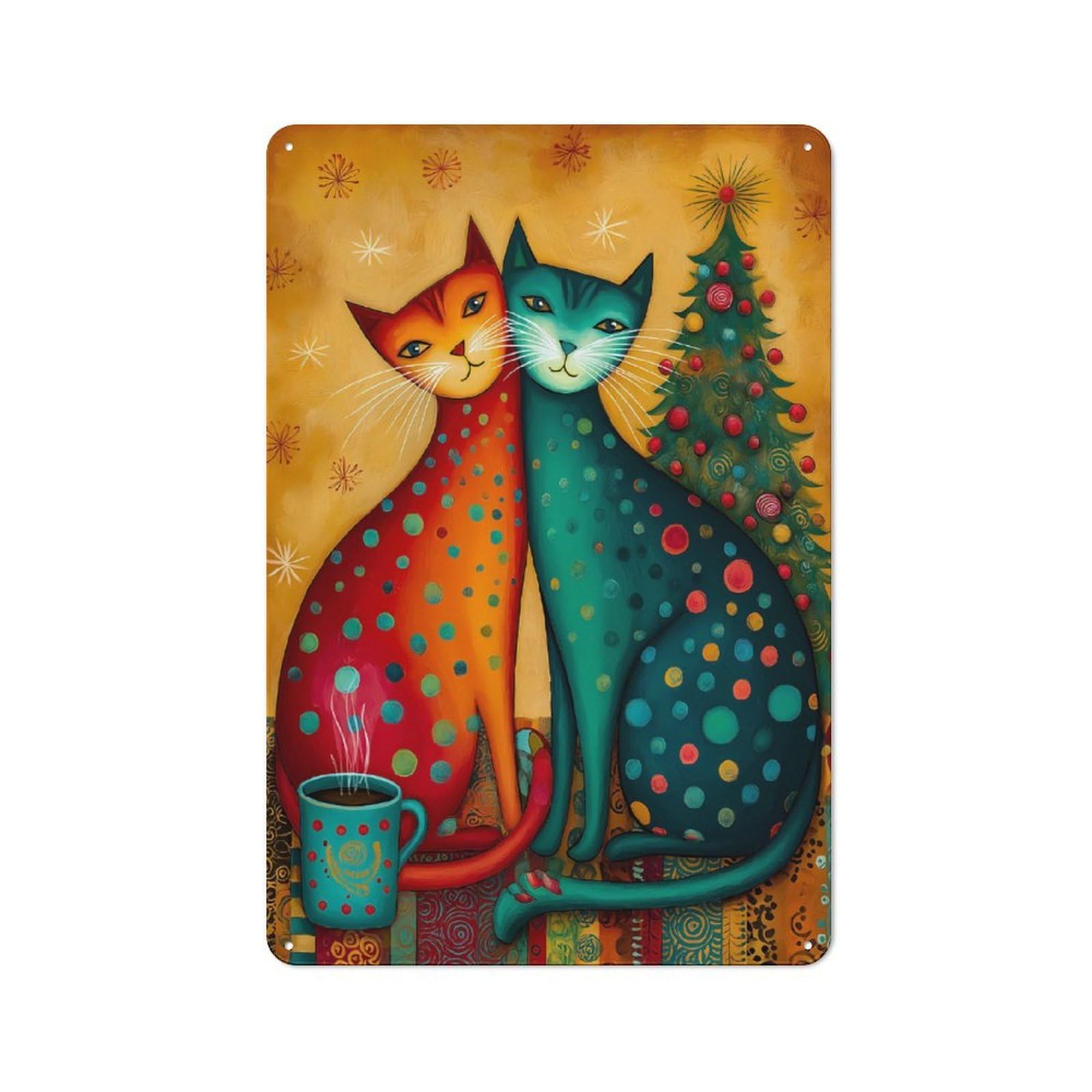 Junmoney Style-7 For Guest Room Or Hallway, Whimsical Cats Christmas Art Retro Metal Wall Sign 30X20cm, For Vintage Wall Decor Fans, For Metal Sign Collectors