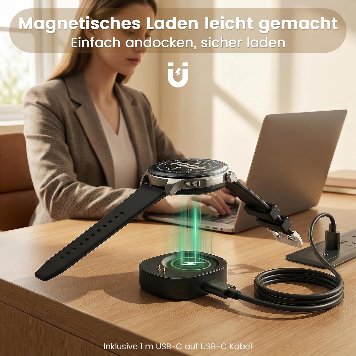 SimpleThings Ładowarka kompatybilna z Amazfit Helio Strap T-Rex 3 T-Rex 3 Pro Balance Balance 2 magnetyczna stacja ładująca z 1 m kablem USB-C na USB-C kompaktowa i przenośna