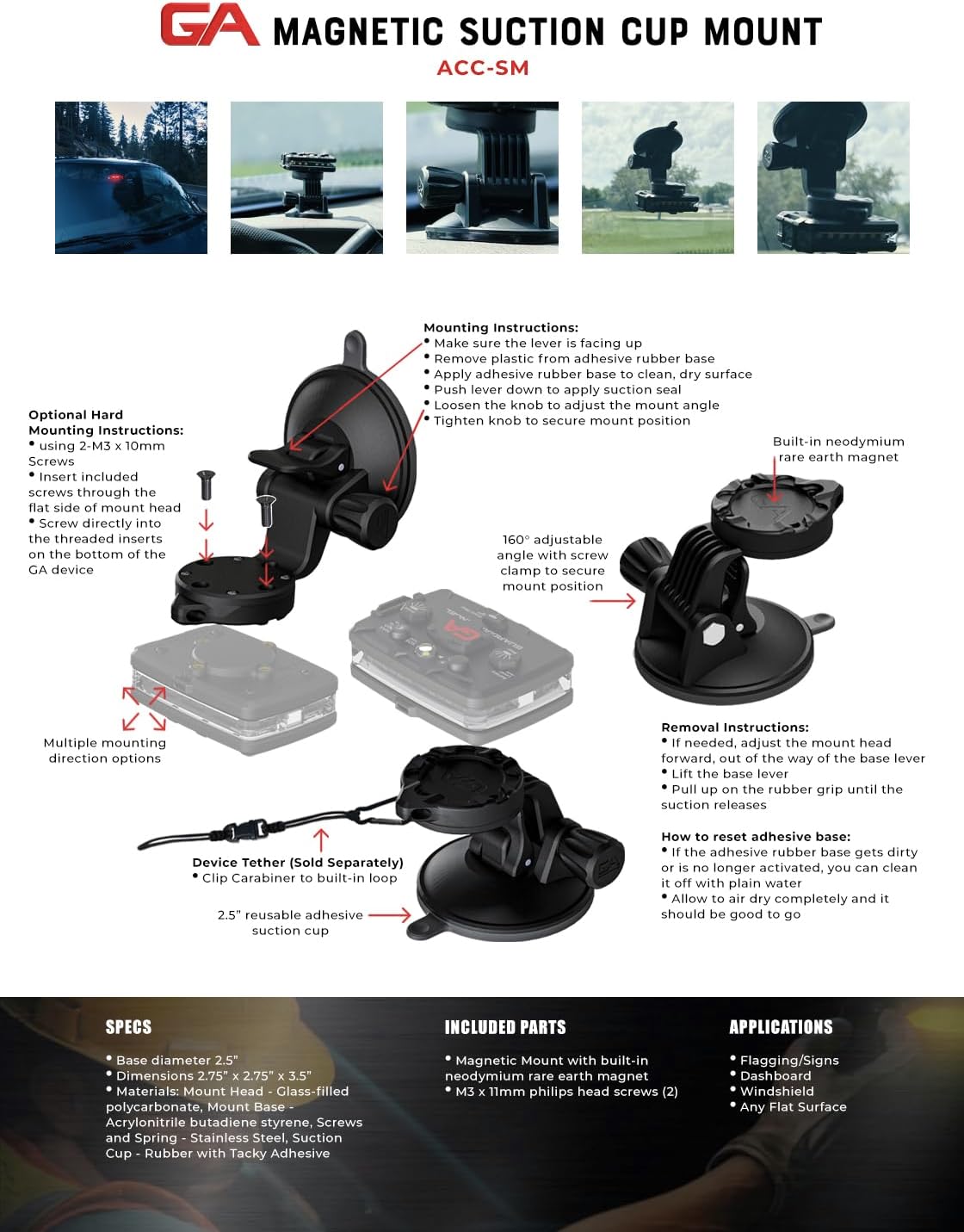 Guardian Angel Suction Cup Mount Accessory – Magnetic Mount with Screw-in Feature – Adhesive Rubber Suction Cup with Snap Lock – for Windshields, Dashes, Windows, Stop/Slow Signs & Smooth Surfaces