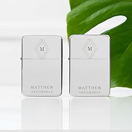 Weddingstar Custom Metal Windproof Personalized Lighter Silver - Diamond Emblem Monogram Engraving