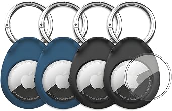 Hard-Shell AirTag Keyring Holder Compatible with Apple AirTag Keychain[4 Pack] Anti-Scratch Secure Key Ring Case for Pet Collar Luggage Travel. Protective Air Tag Key Chain Full Cover Black/Blue