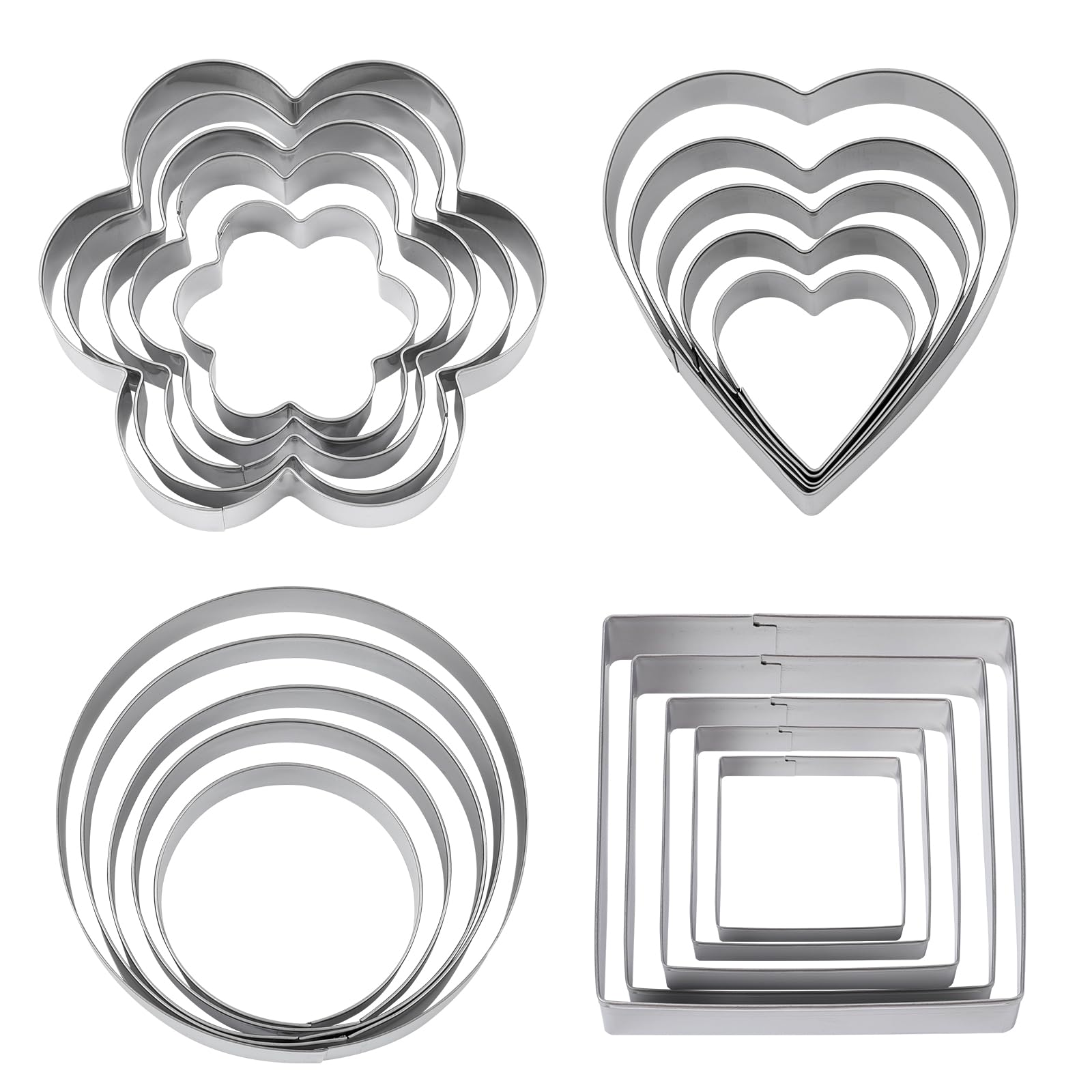 AiQInu 20 Pieces Cookie Cutters, Stainless Steel Cookie Cutters, Biscuit Moulds, Fondant, Cake Moulds