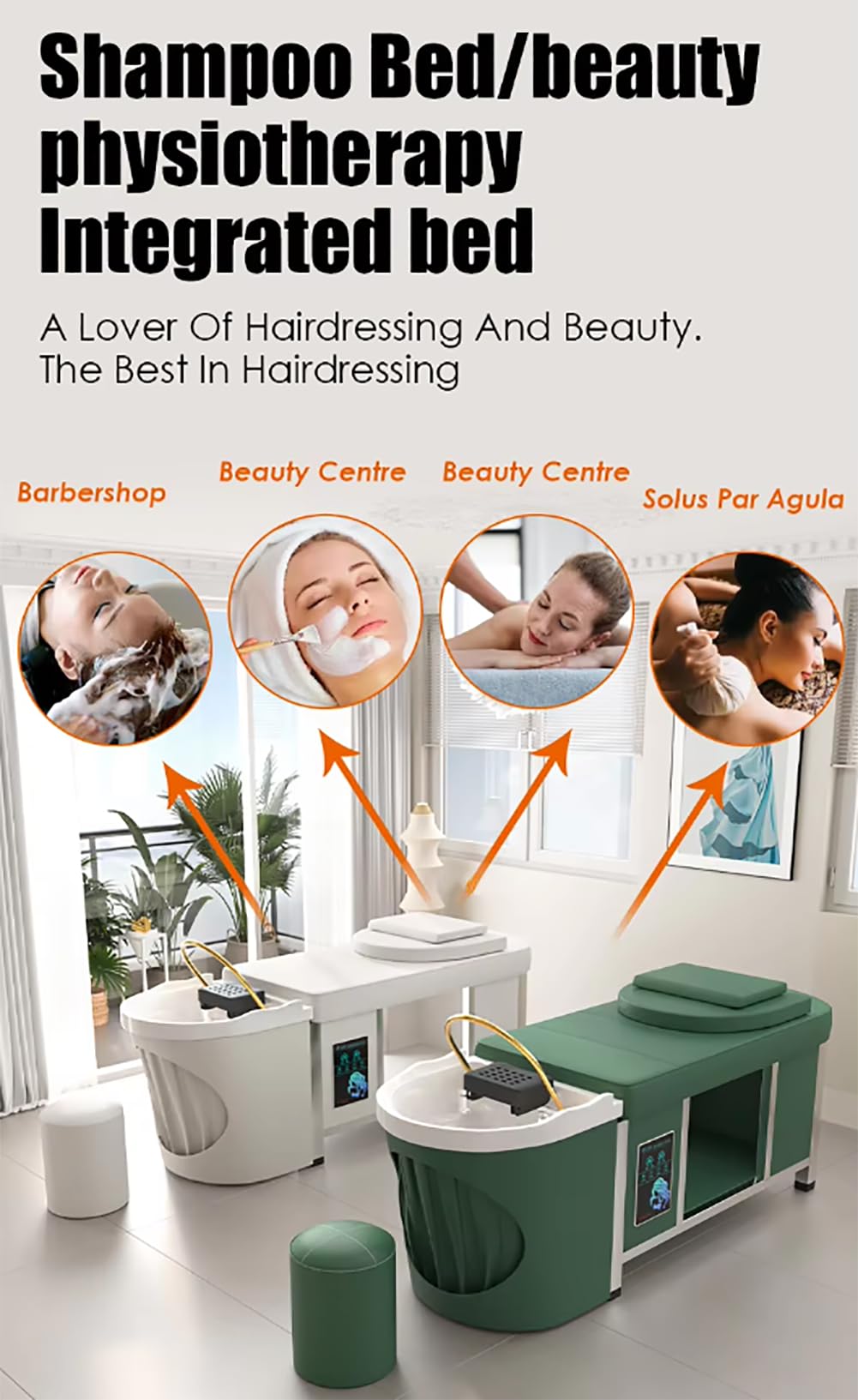 Lit de shampoing thaï pour salon de beauté : lit de soin capillaire à circuit d'eau plat avec bac à shampoing et fauteuil de pédicure, noir