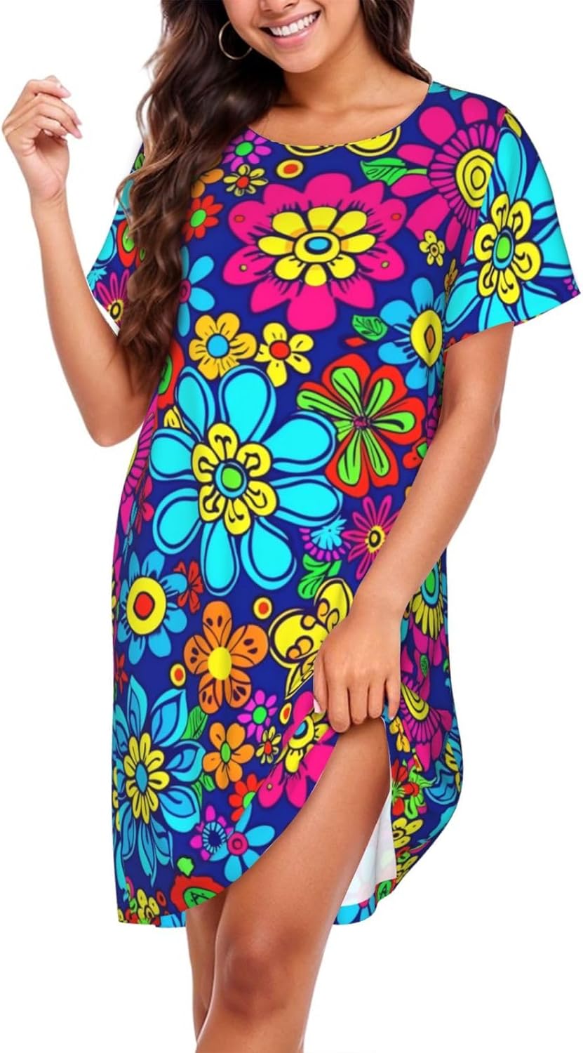 Dujiea Women's Short Sleeve Nightgown - Soft Knee-Length Nightshirt | Comfy A-Line Nightdress Ladies Pajama Dress - Image 2