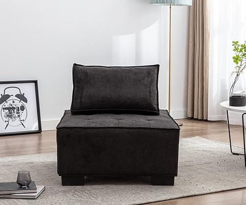 KINFFICT Sofá tapizado sin brazos, silla moderna con estructura sólida, cómoda otomana para relajarse, leer y ver la televisión, color negro