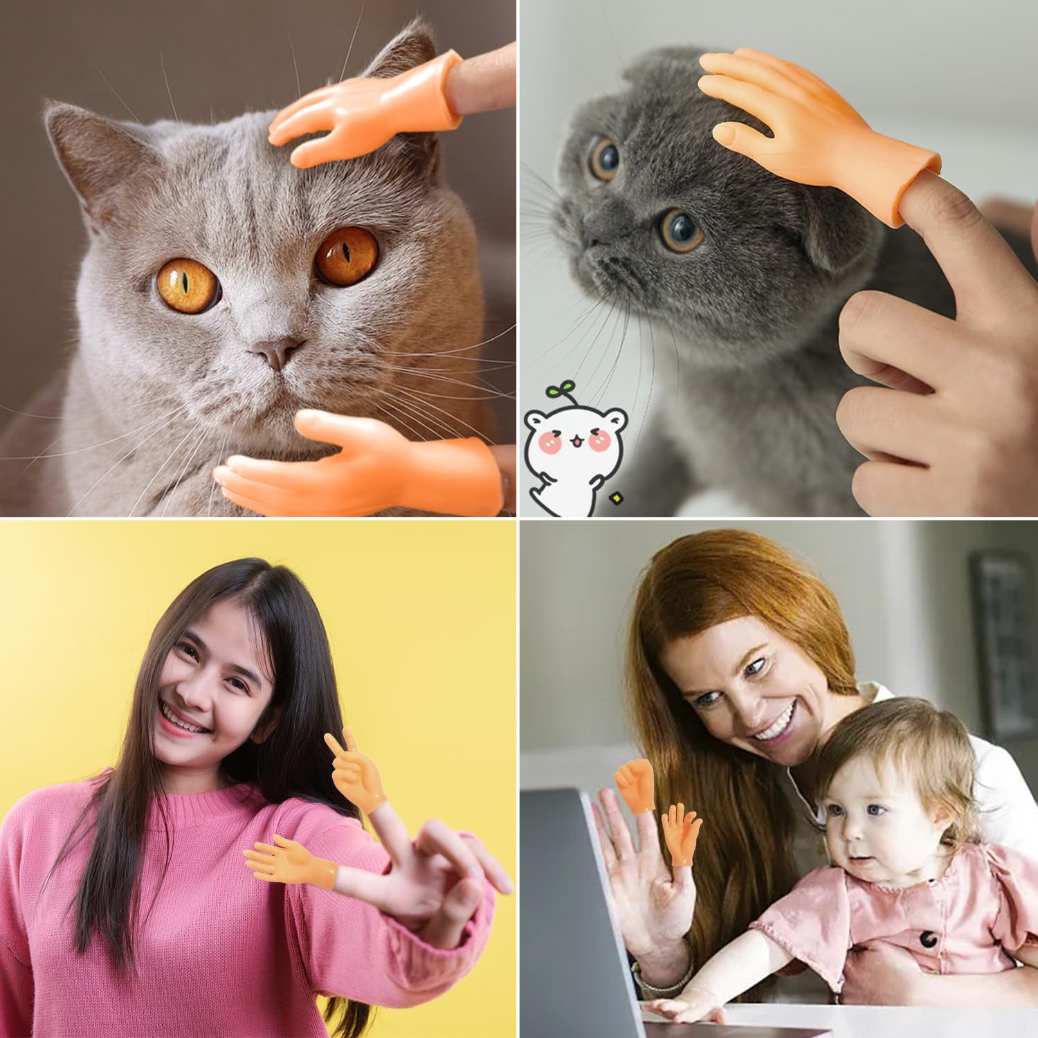 18 Petites Mains Marionnettes à Doigt En Silicone - Jouet Chat, Farces, Activités Thème - Gestes Réalistes