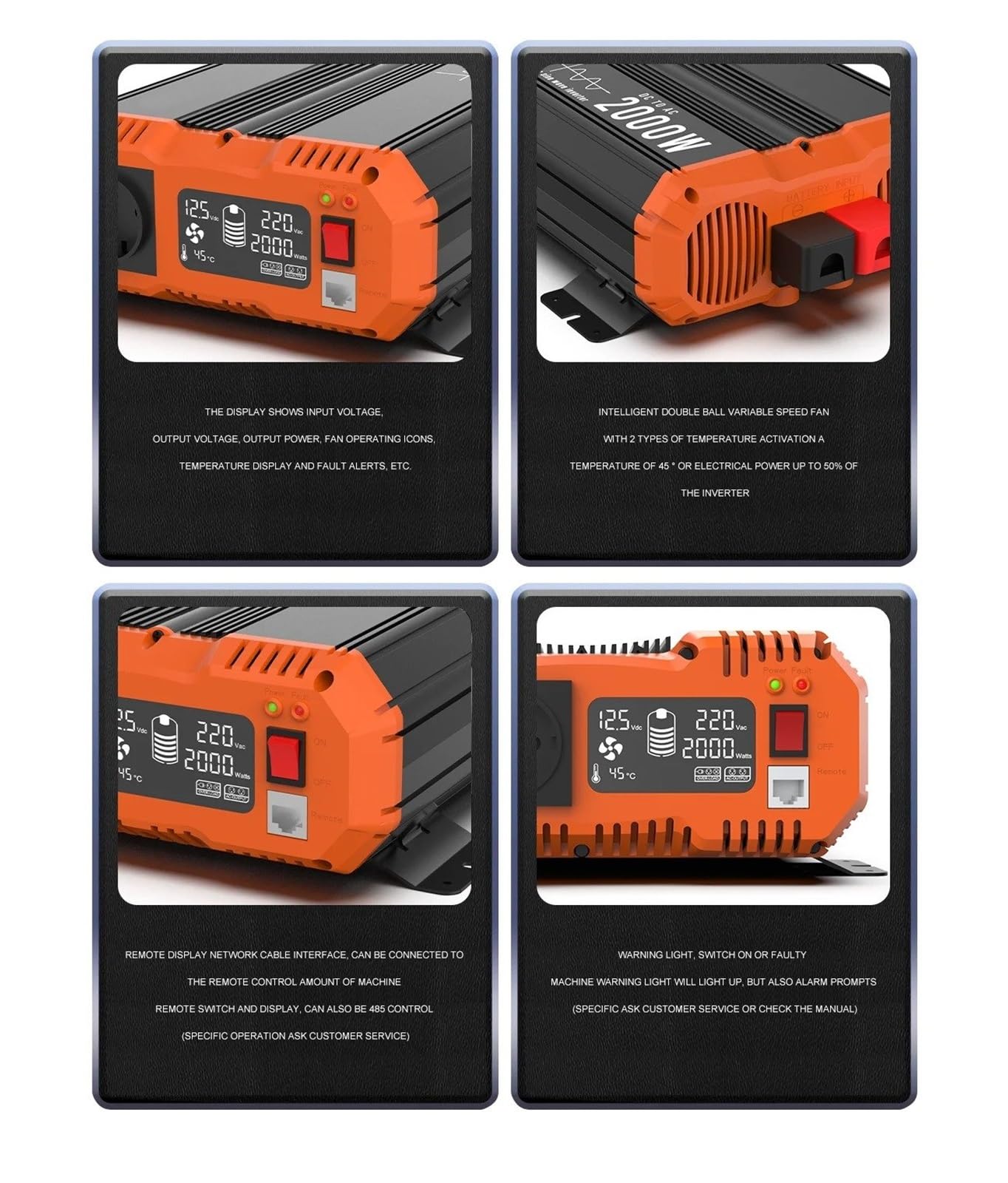Inversor Inversor Coche 12 V CC A 230 V 2500 W Onda Sinusoidal Pura 50 Hz CA Enchufe UE Pantalla LCD Control Remoto RJ485 para Casas Rodantes Convertidor(2000W-24V)