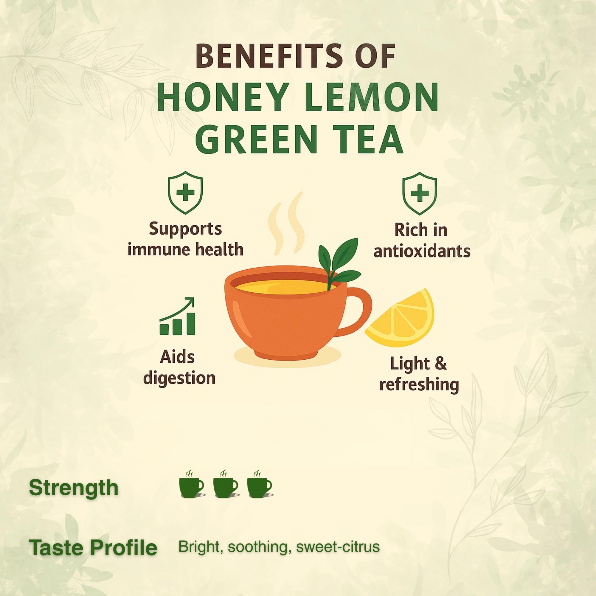 Brewora Honey Lemon Green Tea Pouch | Refreshing Citrus Blend | Smooth Honey Flavor | Antioxidant Rich Tea | Naturally Soothing & Energizing Drink | Perfect Hot or Iced Beverage (100 gm) 2
