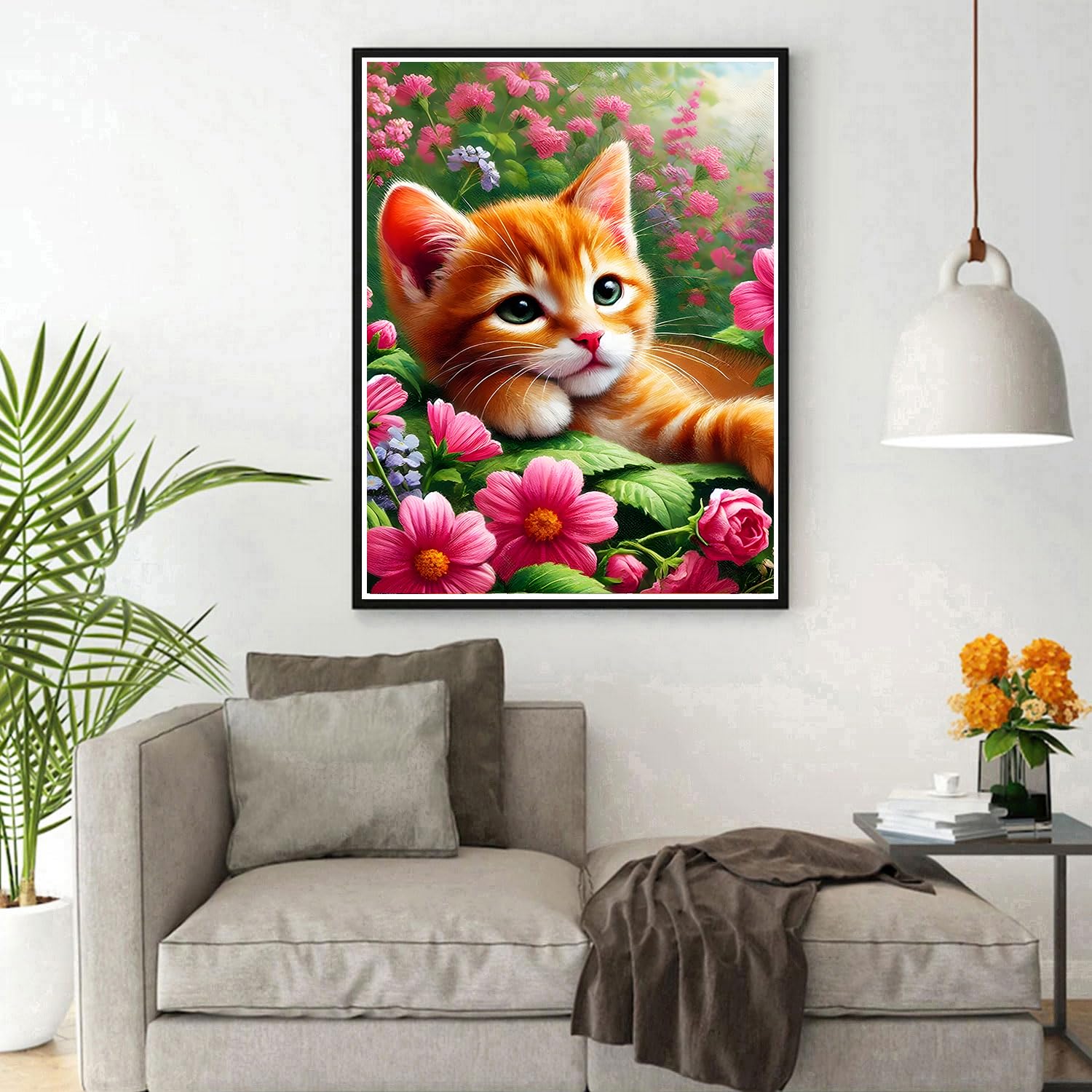 DPHERO Lovely Cat Diamond Painting Kits for Beginners Adults,5D DIY Red Flowers Diamond Art Kits,Round Full Drill Orange Cat Gem Art Crafts,DIY Kitten Painting by Numbers for Home Wall Decor 12x16inch - Image 2