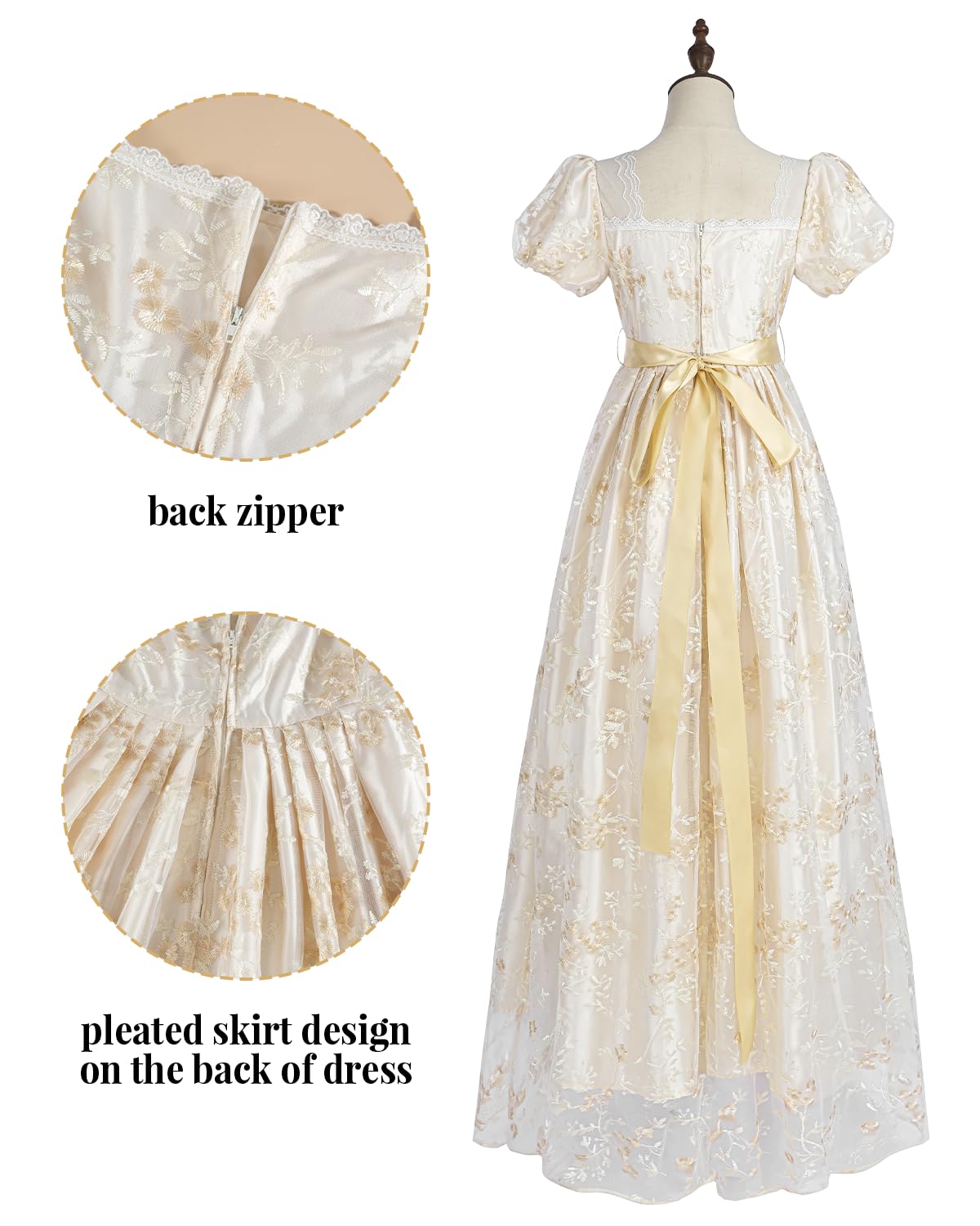 CR ROLECOS Golden Regency Dresses for Women Plus Size Victorian Ball Gown with Long White Gloves XL, Golden Dress+gloves - Image 4