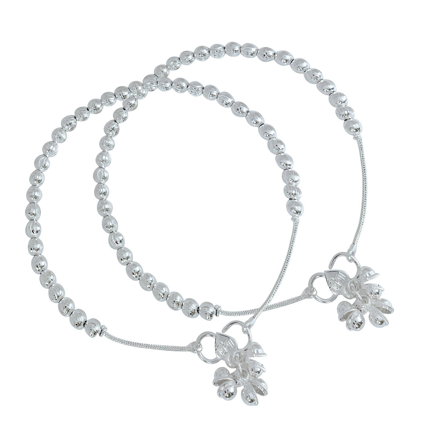 missmister: lifestyle for a grand life Missmister Brass Silverplated Carved Ball bead single strand Payal Pajeb Traditional Anklet Wedding Jewellery Bridal (MM6124AKRM)-picture-46