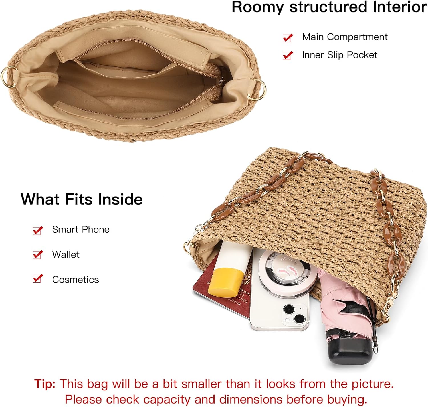 Straw Summer Purses for Women Cute Straw Crossbody Bag Woven Beach Shoulder Bag for Women Vacation - Image 3