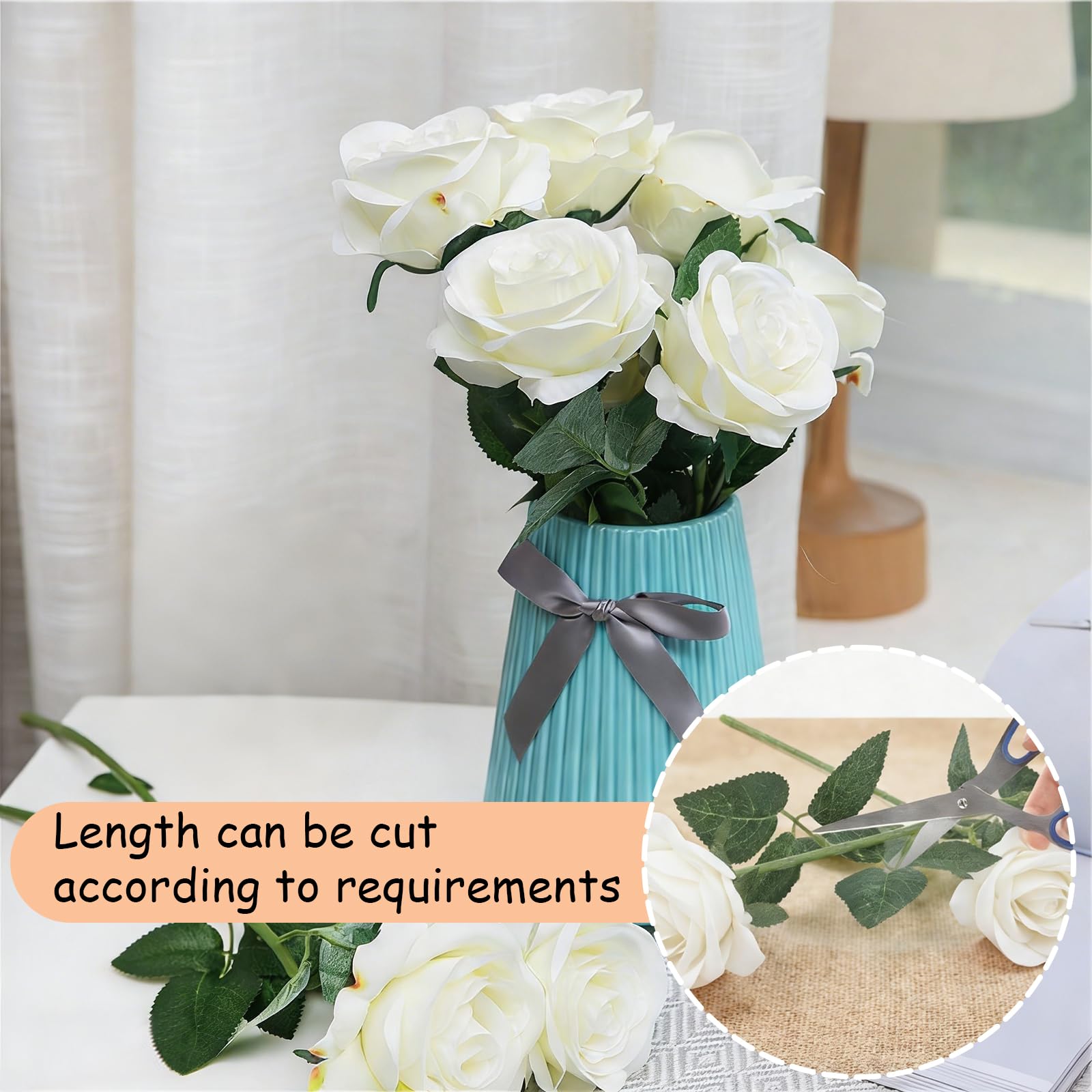 12 Pezzi Rose Artificiali, Rose Rosse Artificiali in Seta Bouquet Fiori Finti di Rosa con Steli Lunghi per San Valentino Composizioni di Nozze Casa Giardino Partito Decorazioni (Bianco)