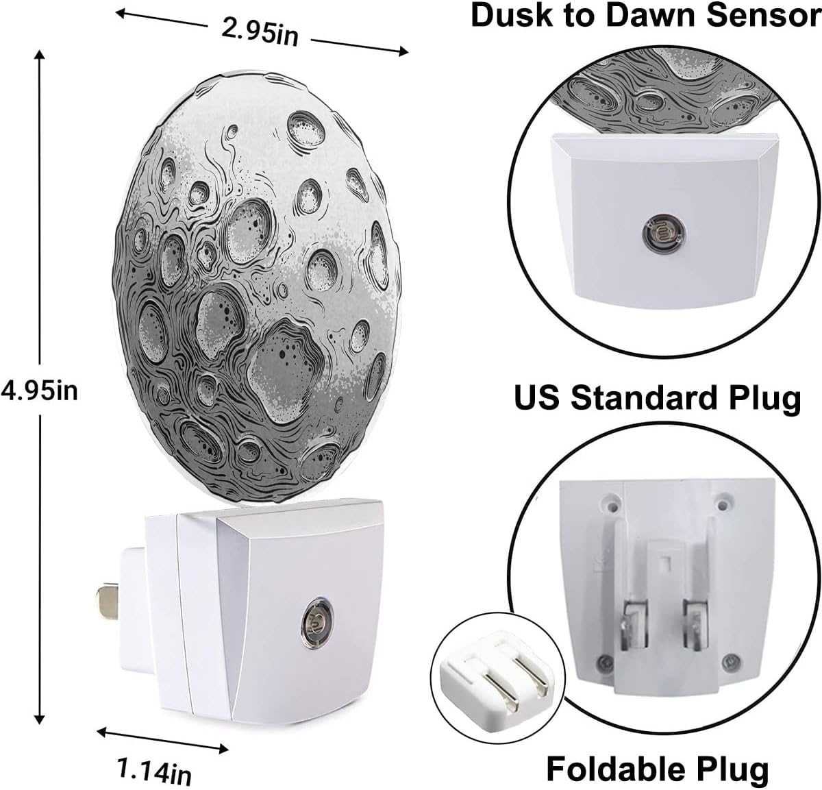 Big Silver Moon Nightlight Solar System Satellite Plug-in Night Lights with Dusk-to-Dawn Sensor for Bedroom, Bathroom and Living Room 0.5W Sleep Friendly for Women/Girls/Boys image 3