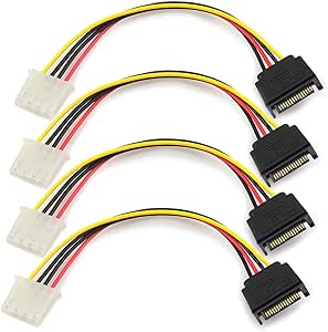 TOTOT 4pcs SATA 15Pin Male to IDE Molex 4Pin Female HDD Extension Power Adapter Cable for Serial ATA Hard Drives and CD ROM Drives 20cm