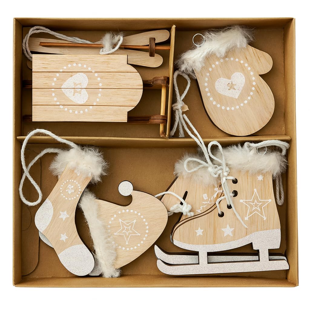 Heitmann Deco Christmas Tree Decoration - Wooden Hanging Set - 6 Pieces - Tree Decorations in Natural Colour - Christmas Decoration